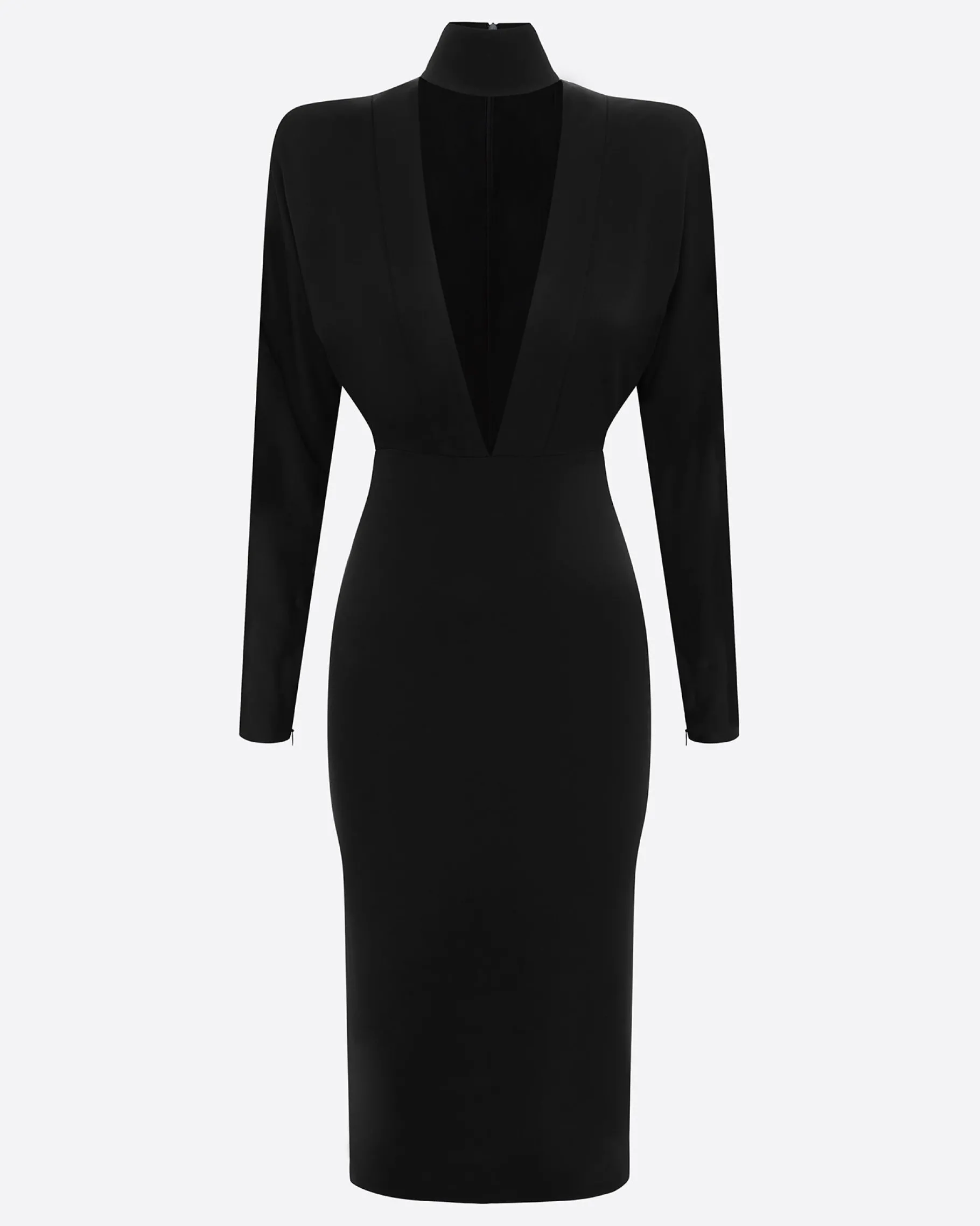 Alex Perry Long Sleeve V Neck Dress in Satin Crepe
