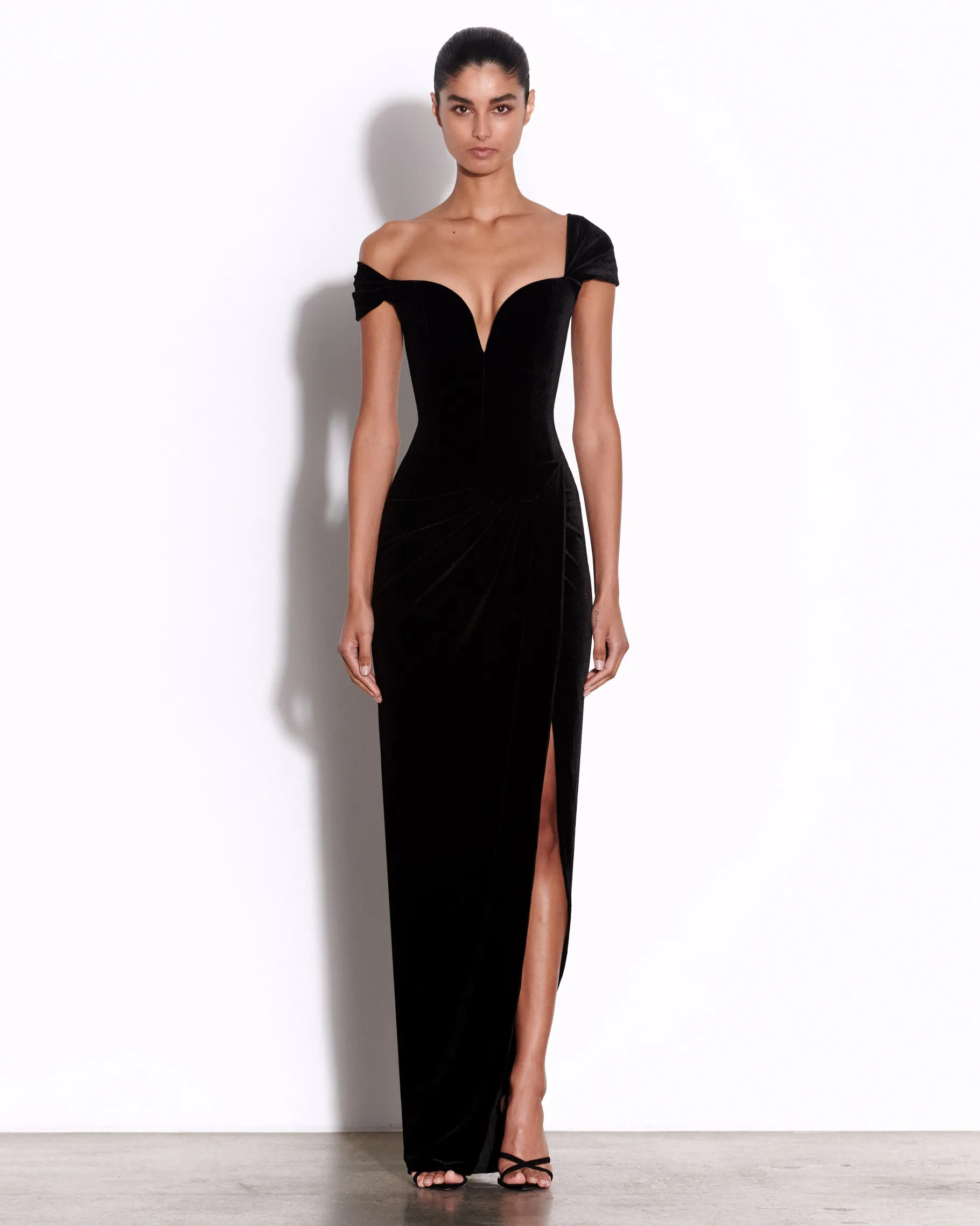Alex Perry Longline Corset Drape Gown in Velvet