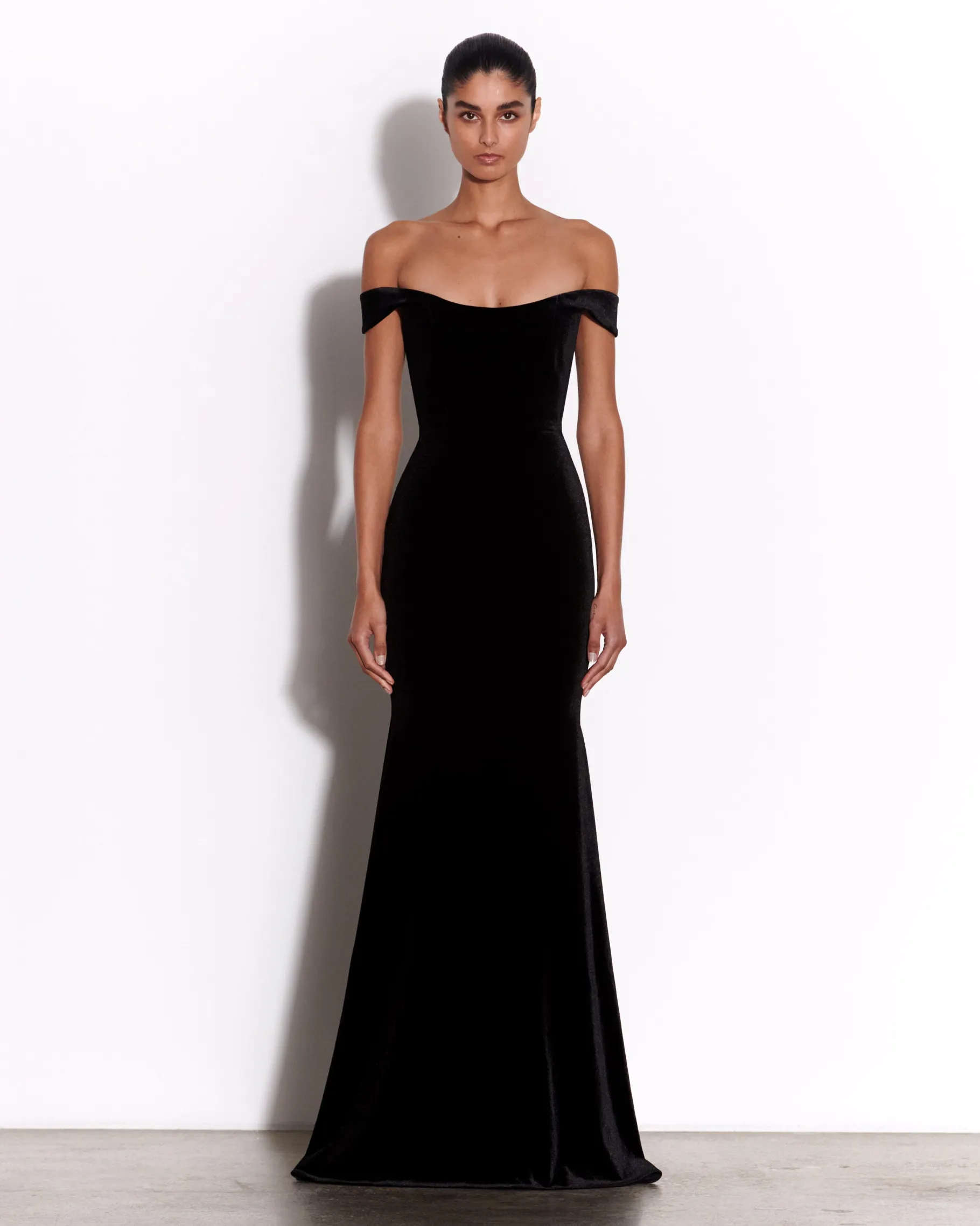 Alex Perry Off Shoulder Corset Gown in Velvet