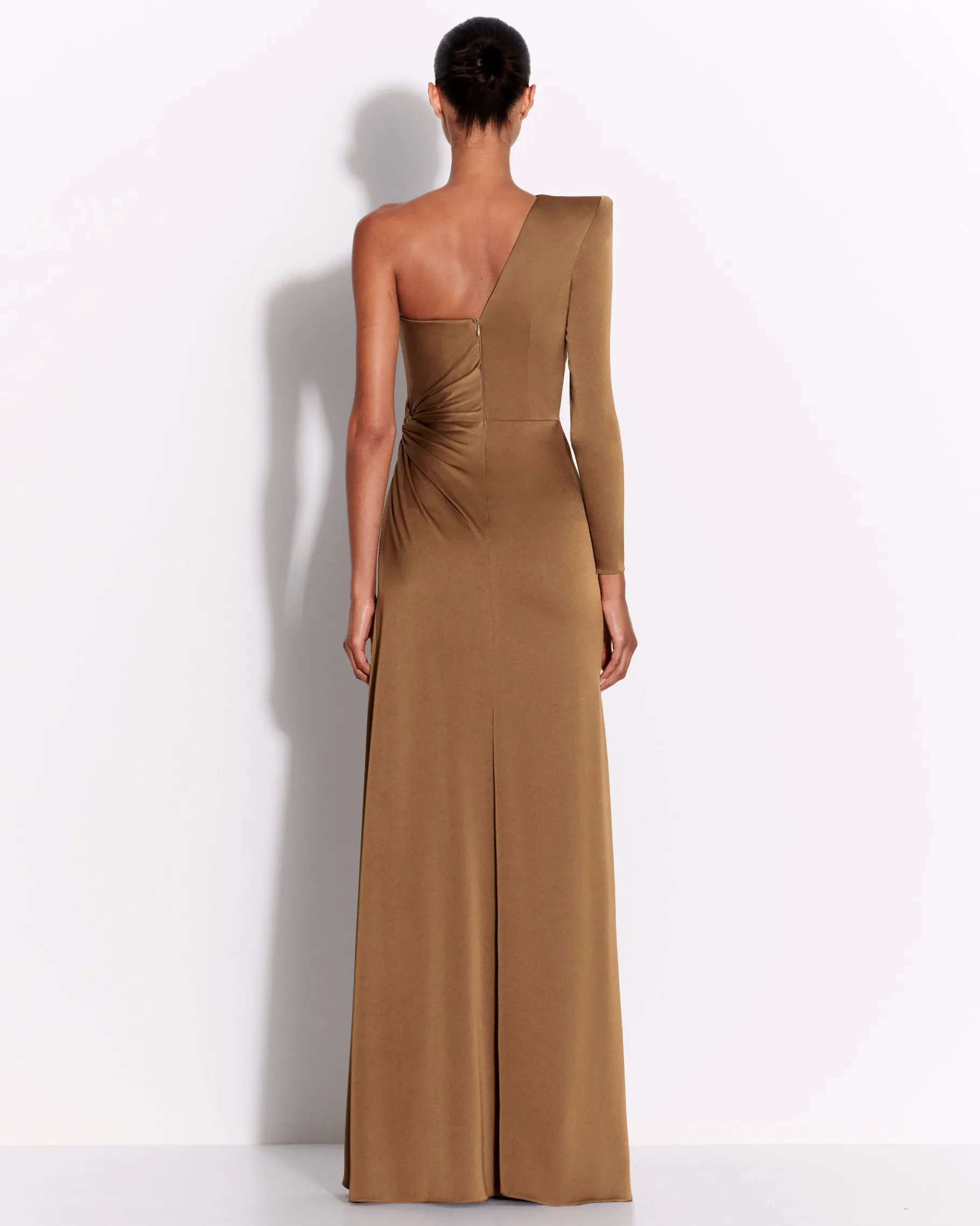 Alex Perry One Sleeve Twist Gown in Satin Crepe