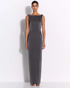 Alex Perry Open Back Drape Column in Satin Crepe