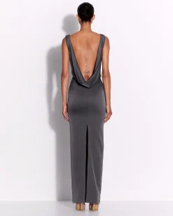 Alex Perry Open Back Drape Column in Satin Crepe