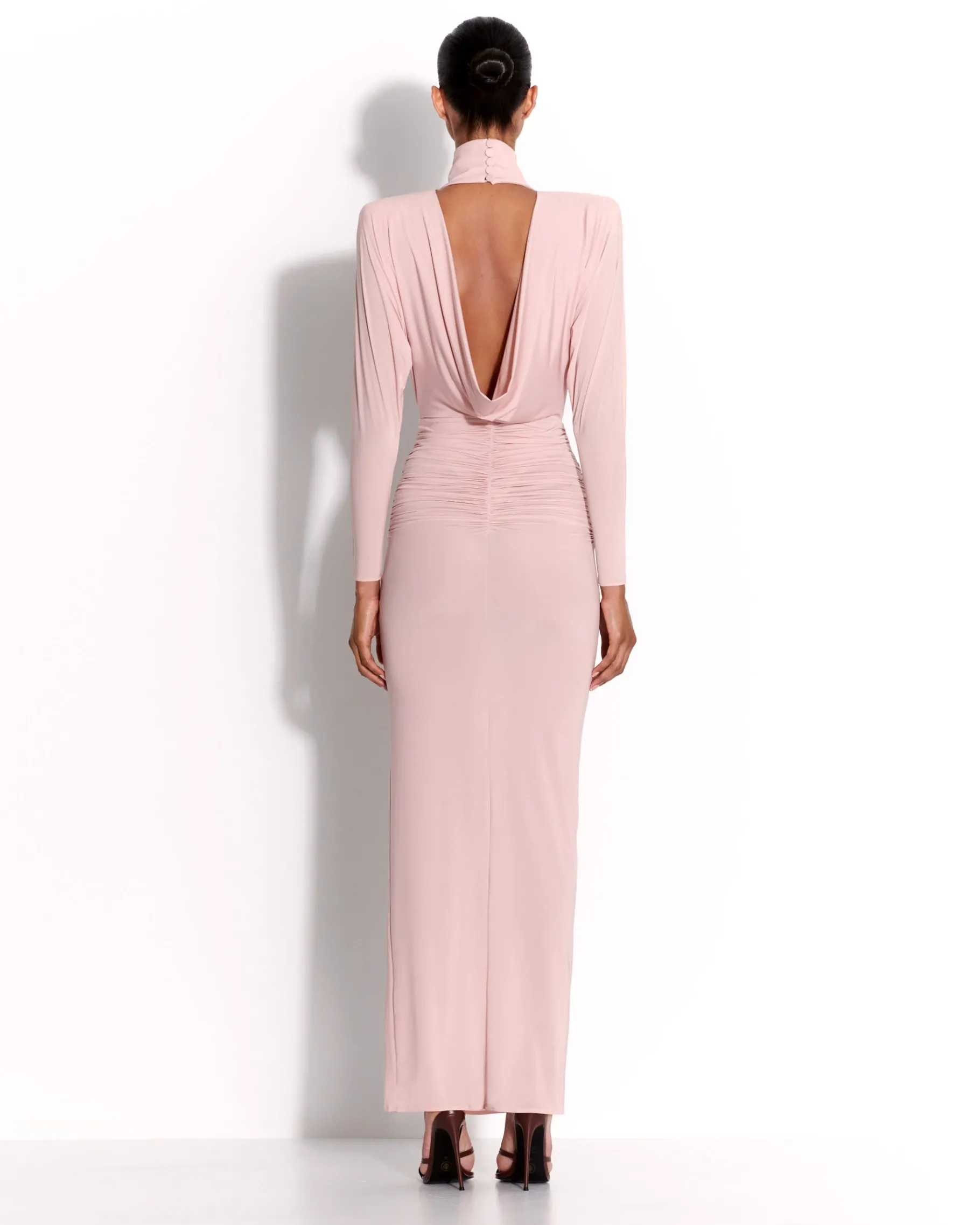 Alex Perry Open Back Drape Column in Jersey