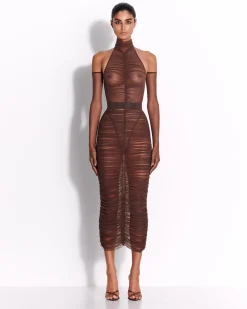 Alex Perry Ruched Skirt in Fine Mesh