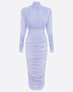 Alex Perry Ruched Turtleneck Dress in Crepe Jersey