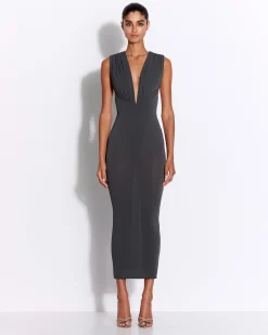 Alex Perry Ruched V Neck Dress in Crepe Jersey