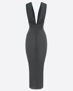 Alex Perry Ruched V Neck Dress in Crepe Jersey