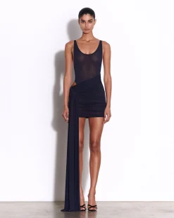 Alex Perry Scoop Wrap Mini Dress in Crepe Jersey