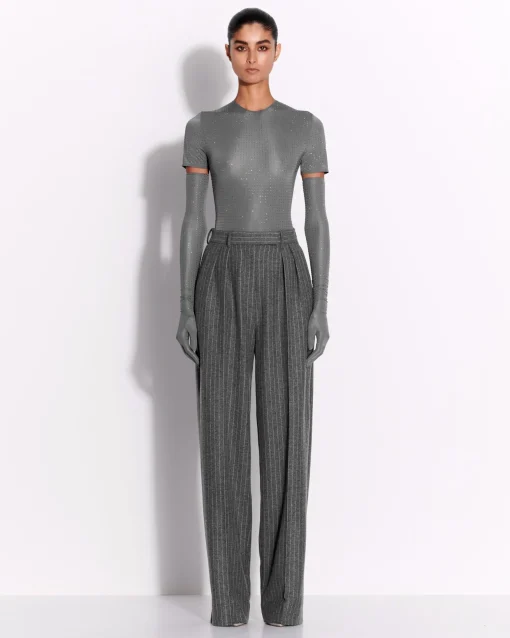 Alex Perry Short Sleeve Bodysuit in Crystal Jersey