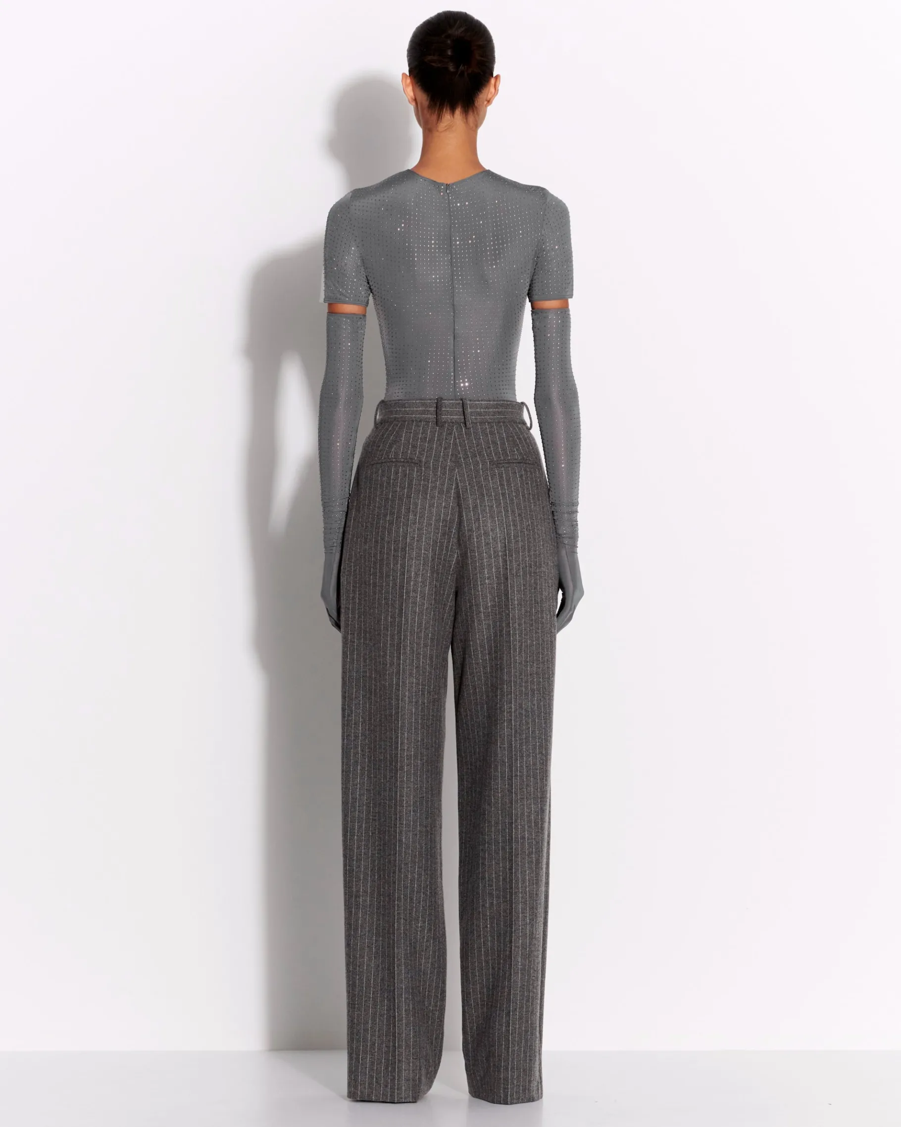 Alex Perry Short Sleeve Bodysuit in Crystal Jersey