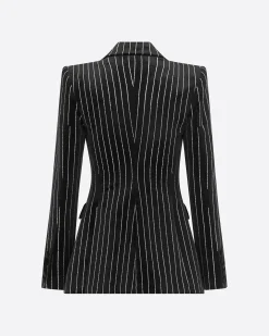 Alex Perry Single Breasted Fitted Blazer in Crystal Velvet