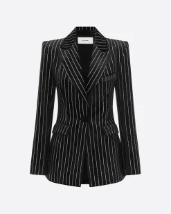 Alex Perry Single Breasted Fitted Blazer in Crystal Velvet