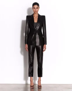 Alex Perry Single Breasted Fitted Blazer in Leather
