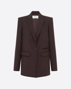 Alex Perry Single Breasted Oversized Blazer in Lurex Pinstripe