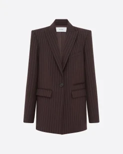 Alex Perry Single Breasted Oversized Blazer in Lurex Pinstripe