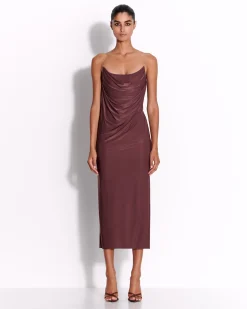 Alex Perry Strapless Corset Drape Dress in Jersey