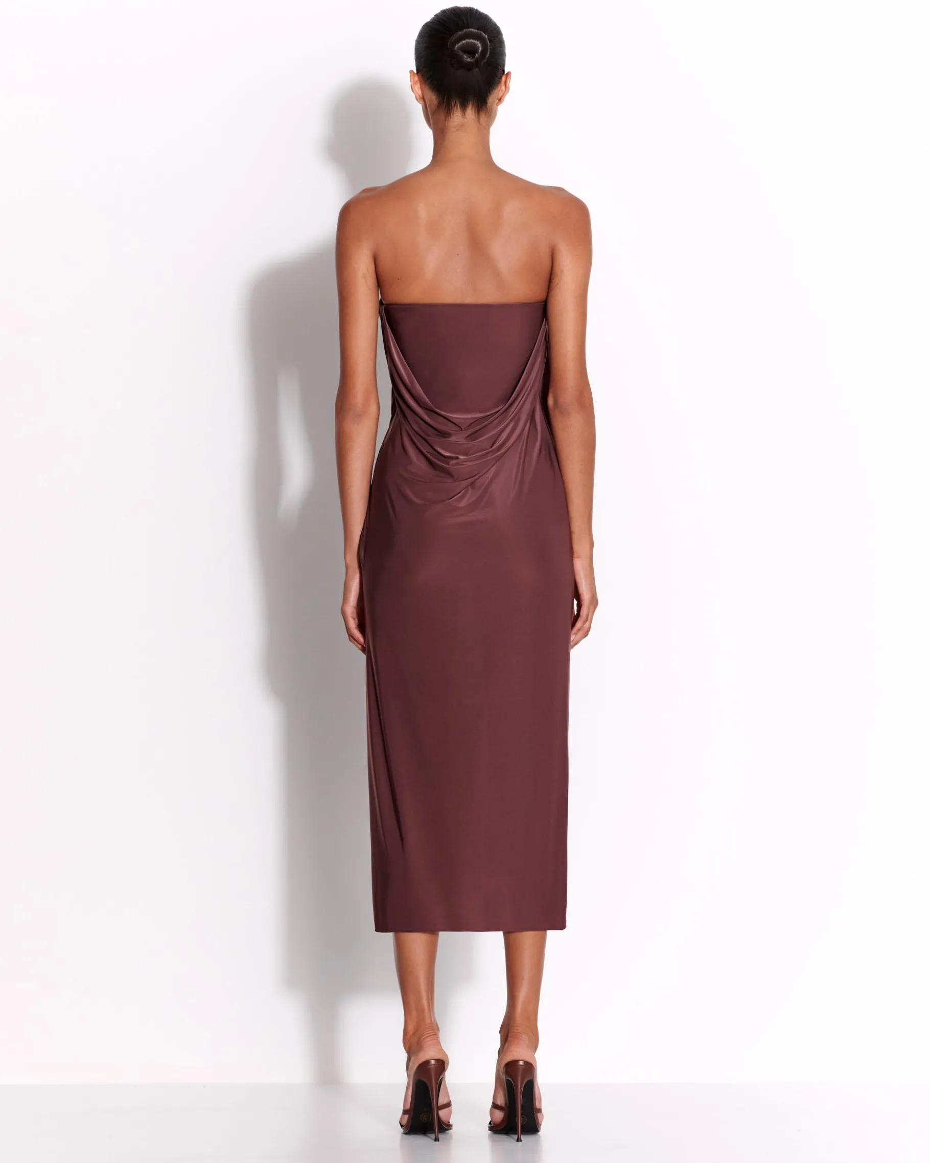 Alex Perry Strapless Corset Drape Dress in Jersey