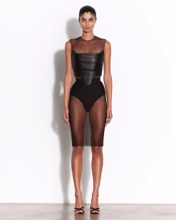 Alex Perry Strapless Corset Top in Leather