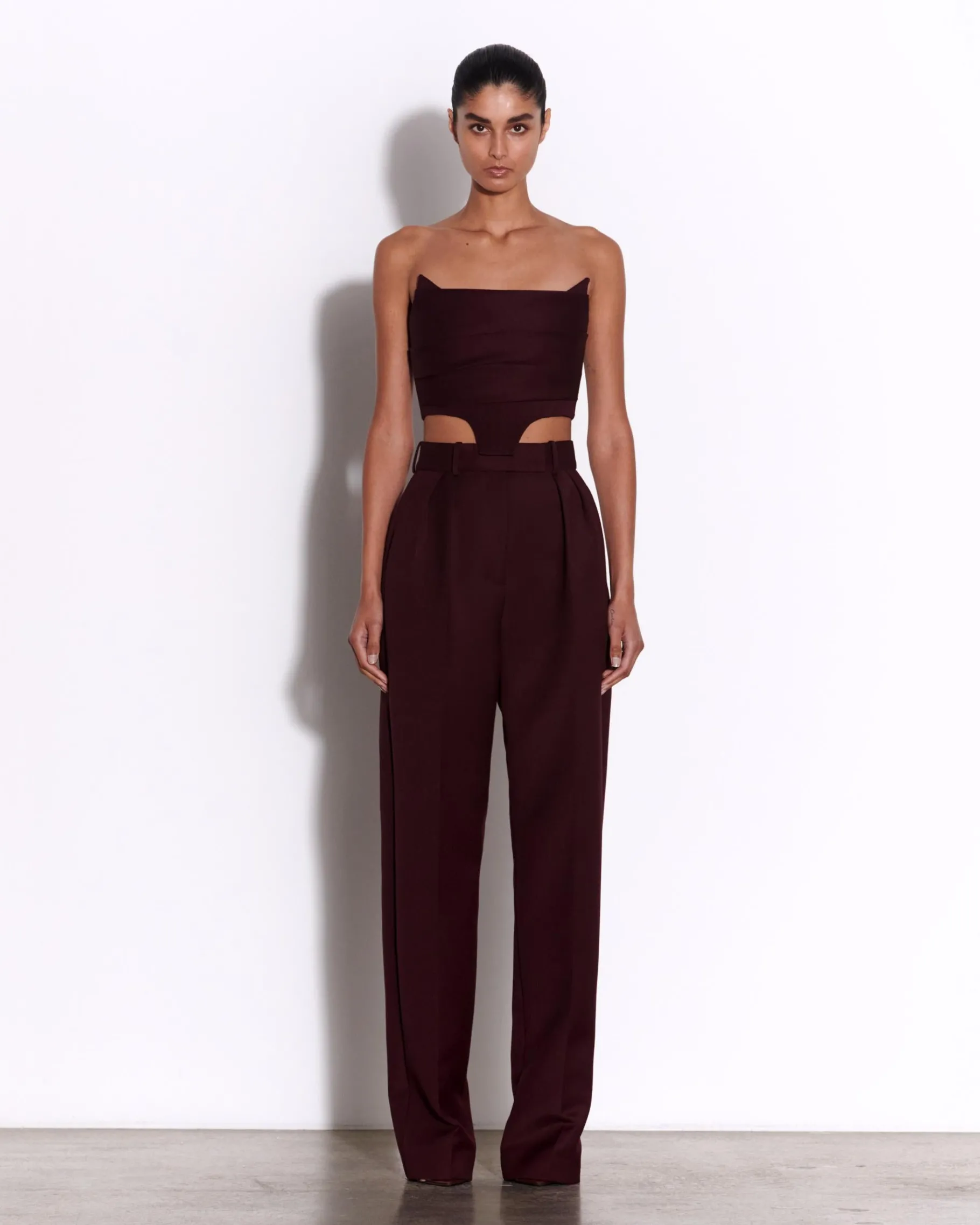 Alex Perry Strapless Corset Top in Wool Suiting