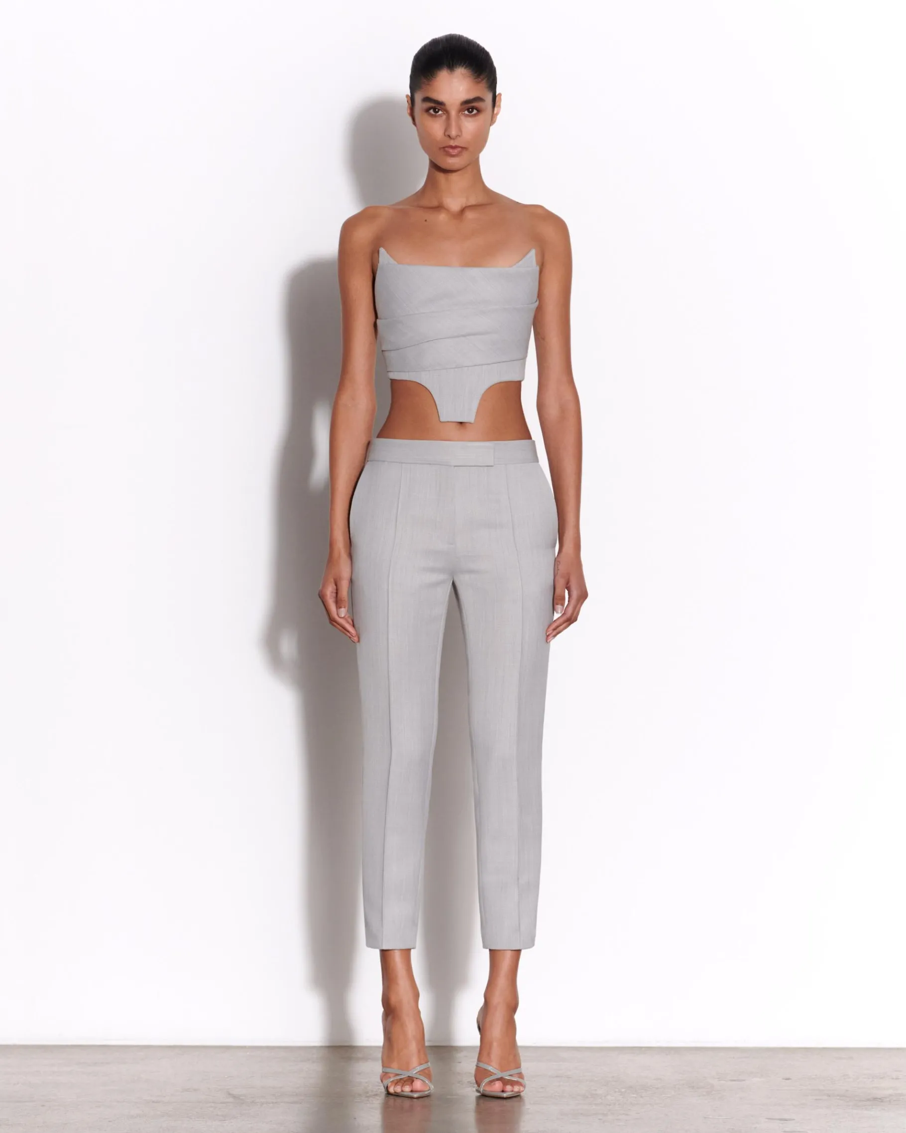 Alex Perry Strapless Corset Top in Wool Suiting