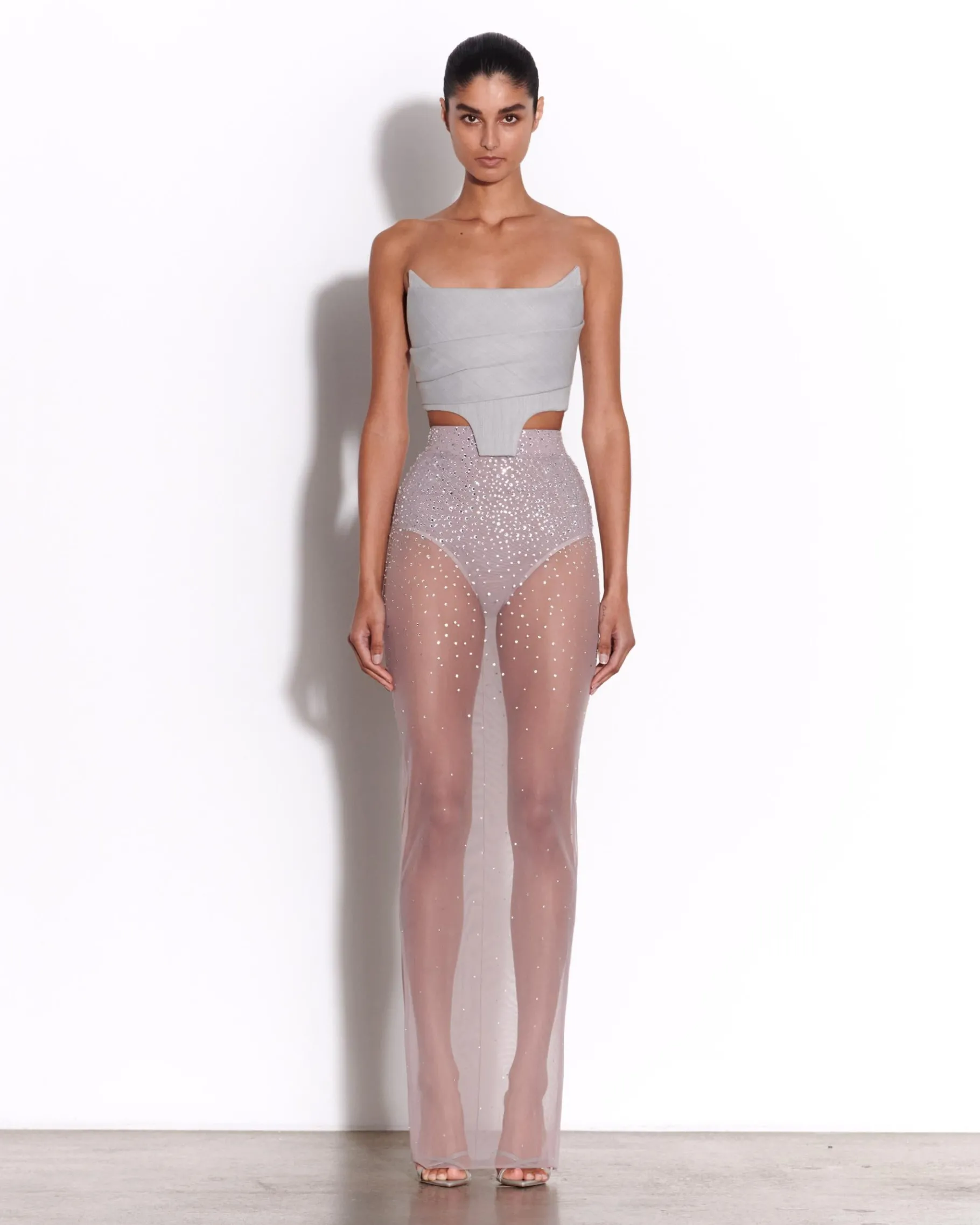 Alex Perry Strapless Corset Top in Wool Suiting