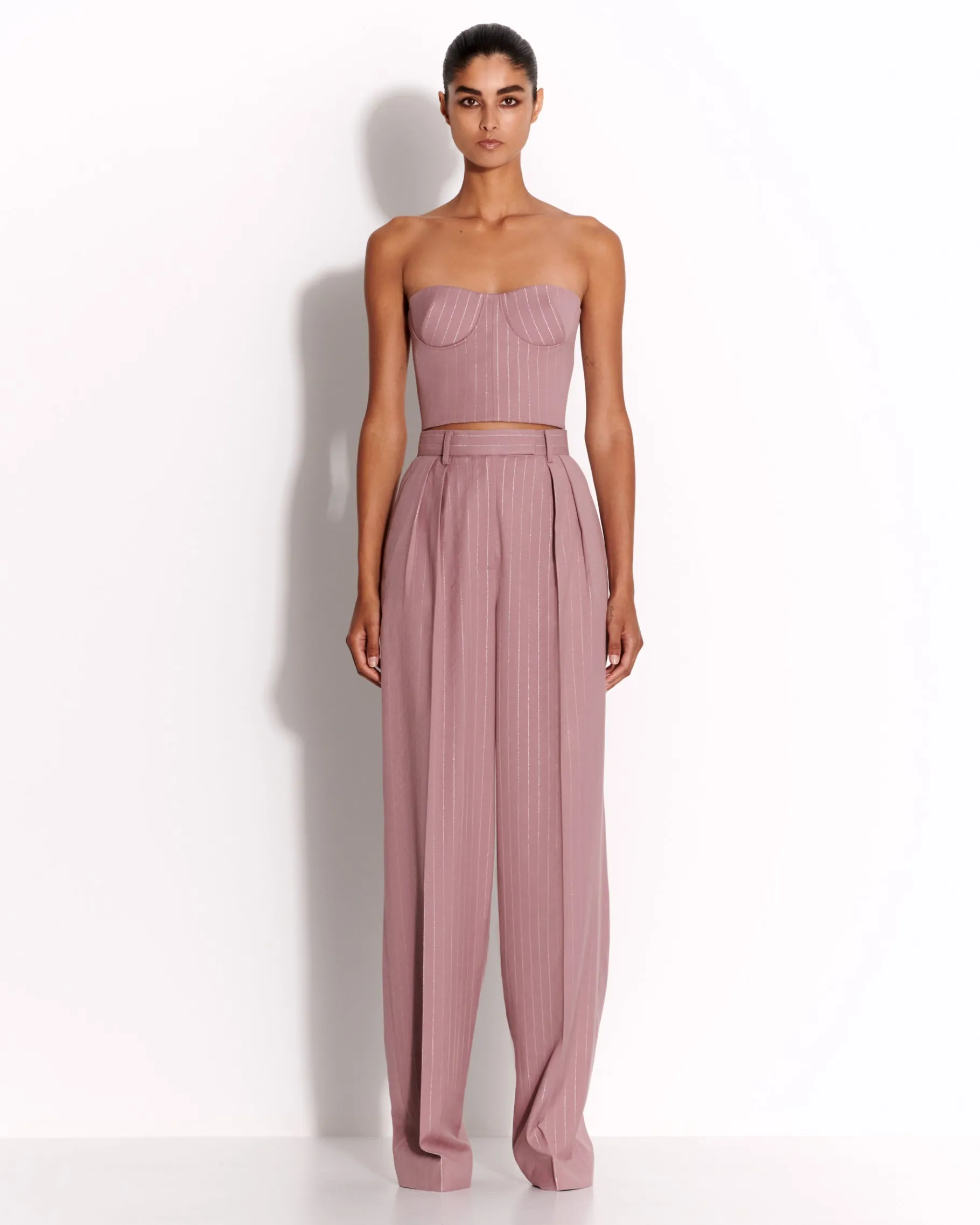 Alex Perry Strapless Crop Top in Lurex Pinstripe