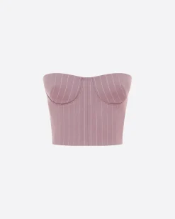 Alex Perry Strapless Crop Top in Lurex Pinstripe
