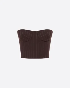 Alex Perry Strapless Crop Top in Lurex Pinstripe