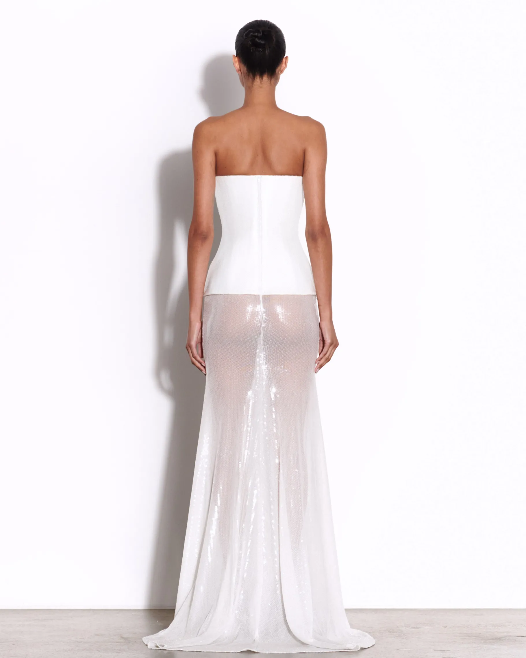 Alex Perry Strapless Longline Corset Gown in Sequin
