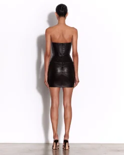 Alex Perry Strapless Longline Corset Mini Dress in Leather