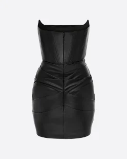 Alex Perry Strapless Longline Corset Mini Dress in Leather