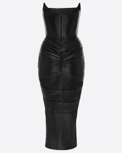 Alex Perry Strapless Longline Corset Dress in Leather