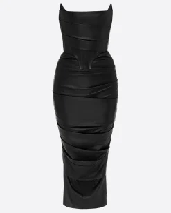Alex Perry Strapless Longline Corset Dress in Leather