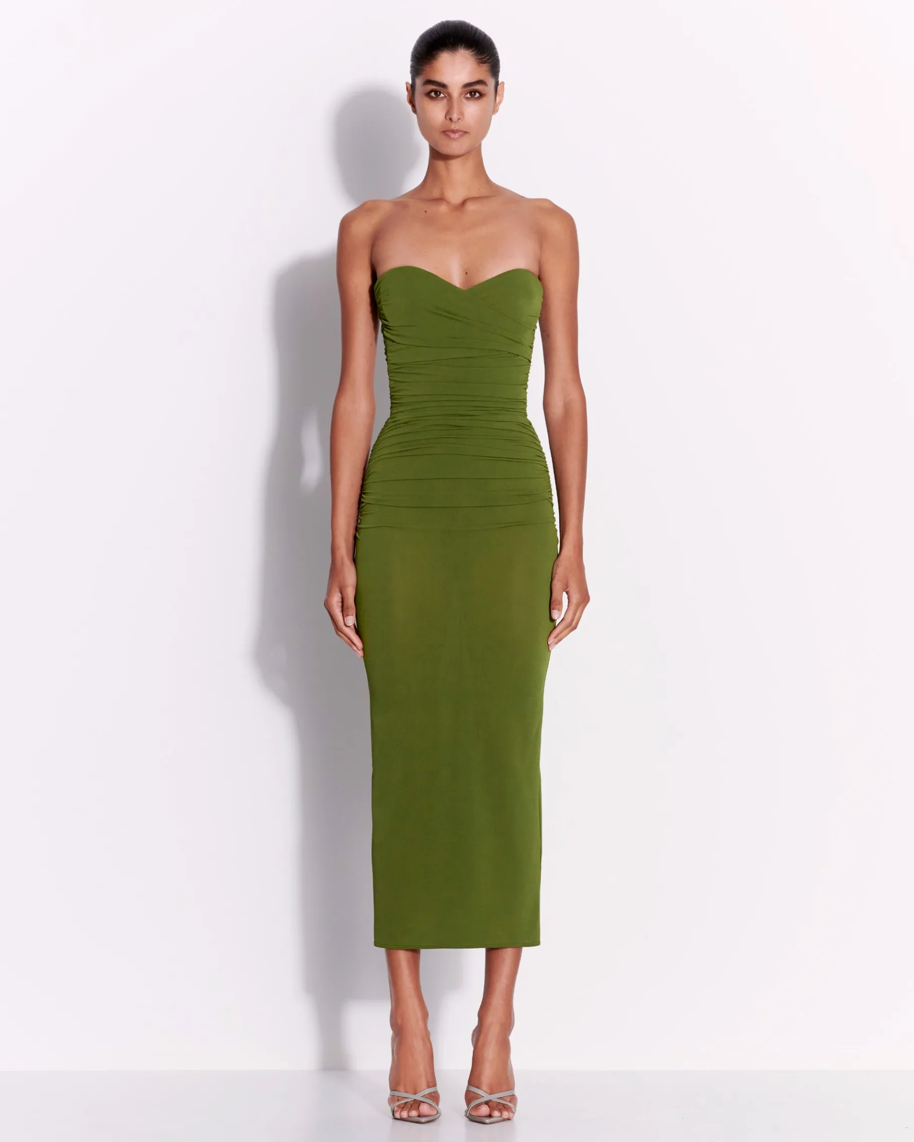 Alex Perry Strapless Sweetheart Ruched Dress in Crepe Jersey