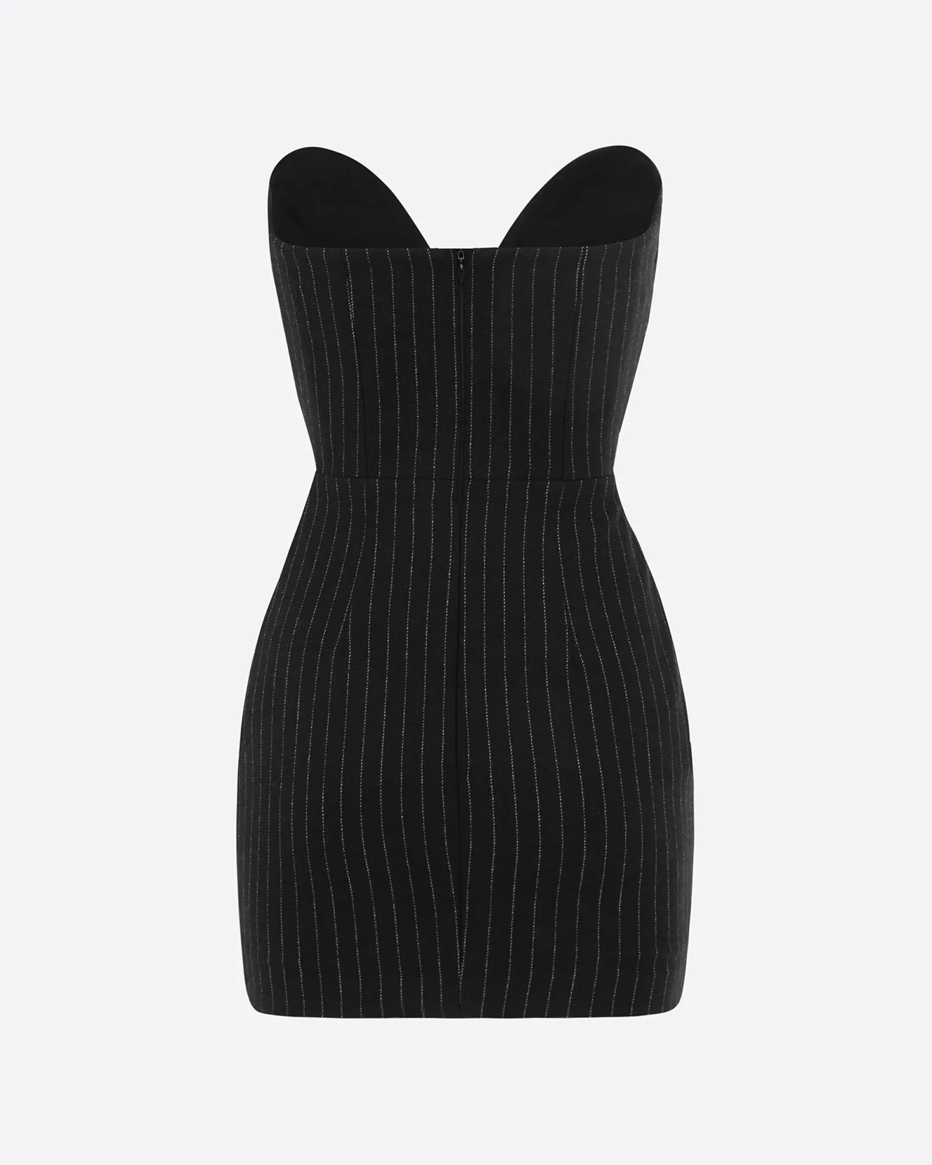 Alex Perry Strapless Sweetheart Twist Mini Dress in Wool Pinstripe