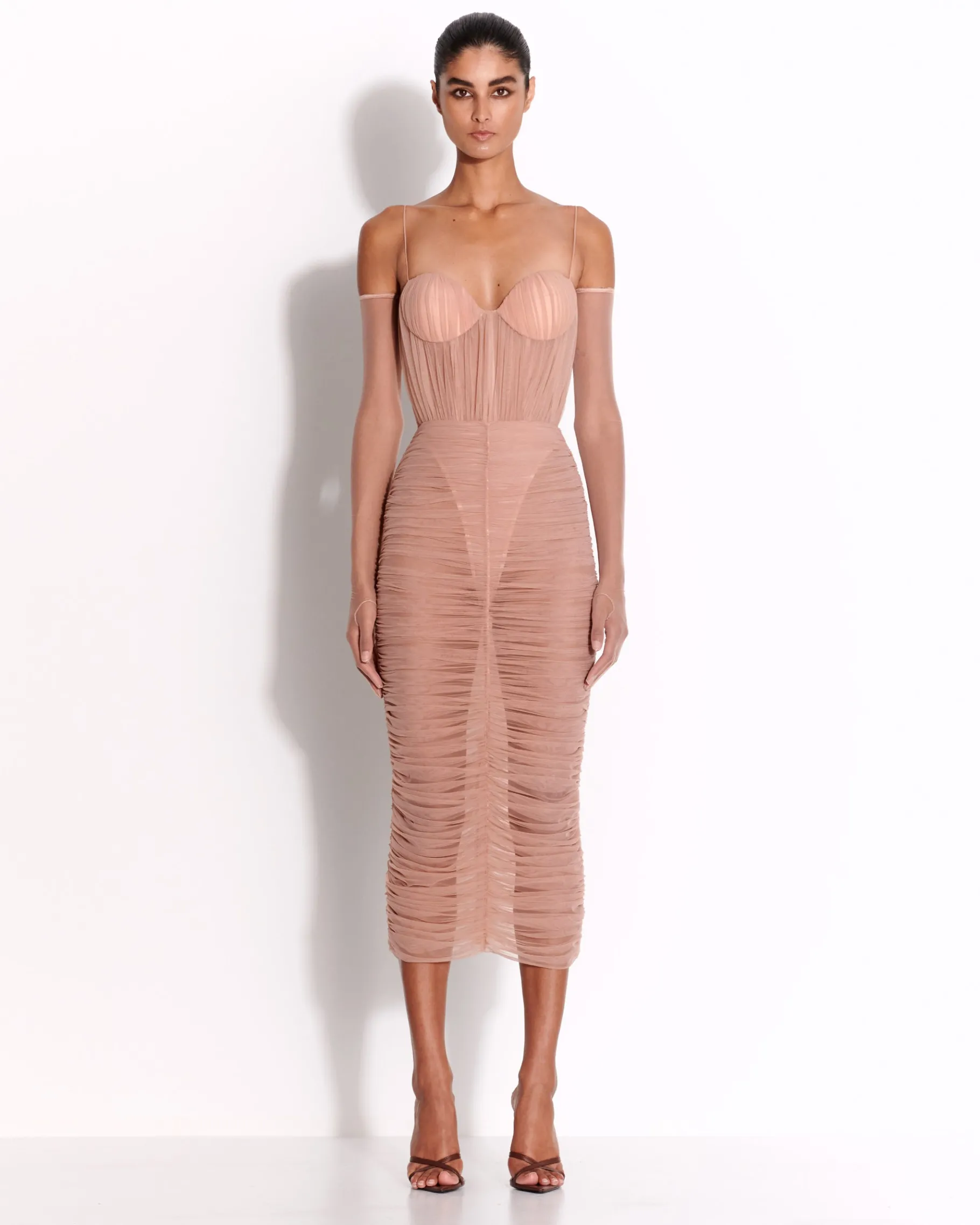 Alex Perry Sweetheart Ruched Dress in Fine Mesh