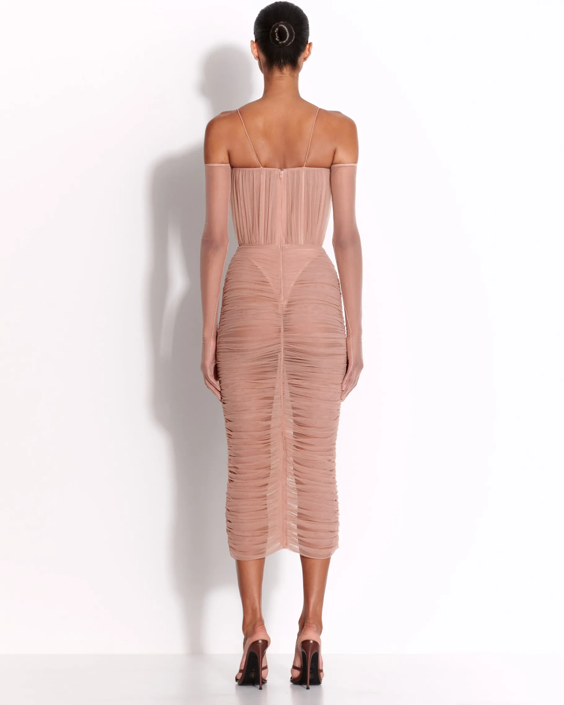 Alex Perry Sweetheart Ruched Dress in Fine Mesh