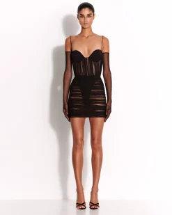 Alex Perry Sweetheart Ruched Mini Dress in Fine Mesh