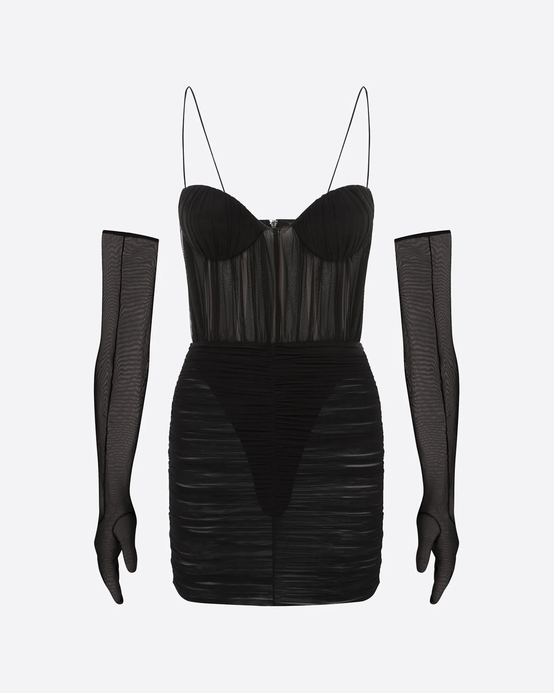 Alex Perry Sweetheart Ruched Mini Dress in Fine Mesh