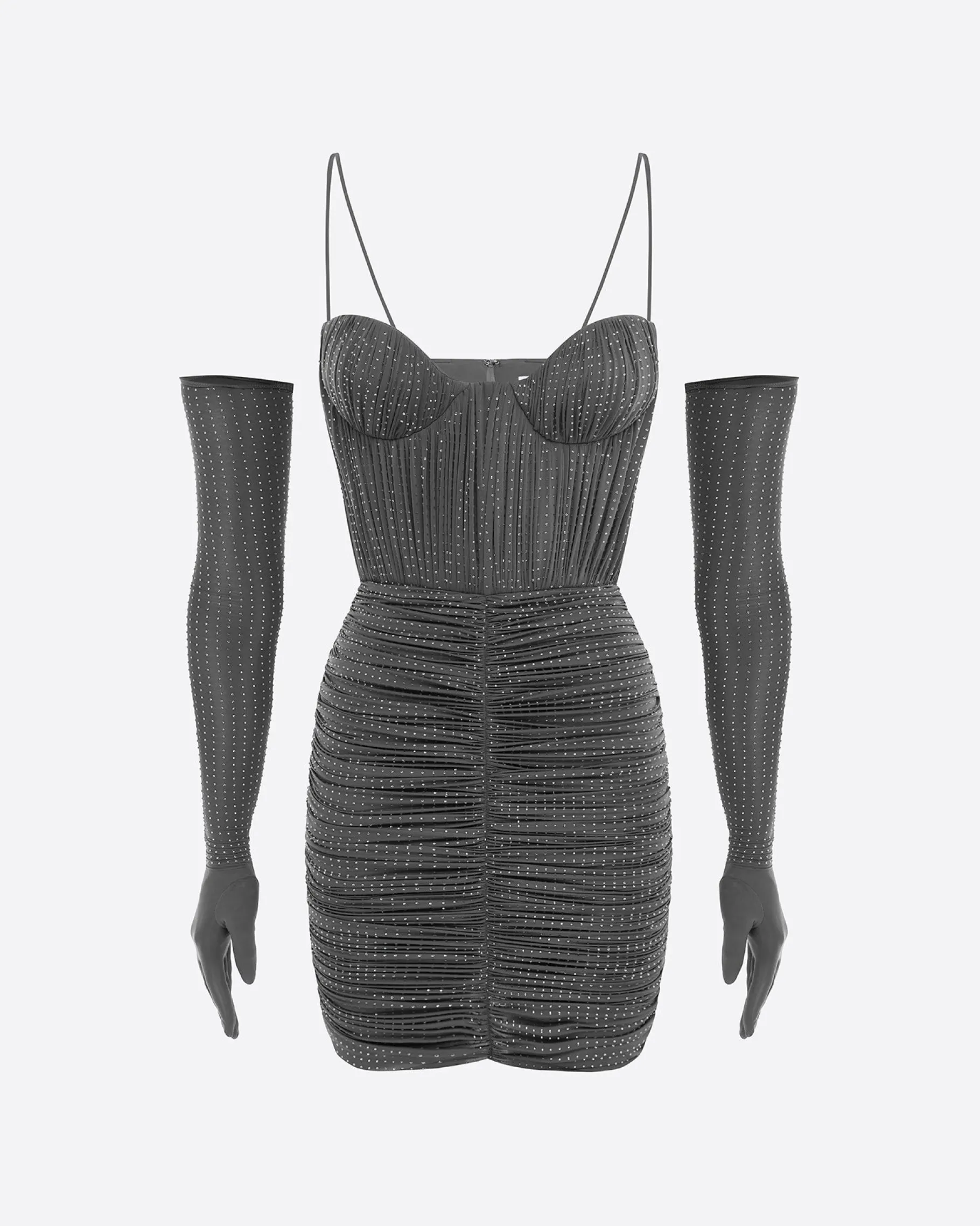 Alex Perry Sweetheart Ruched Mini Dress in Crystal Jersey