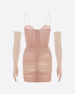 Alex Perry Sweetheart Ruched Mini Dress in Fine Mesh