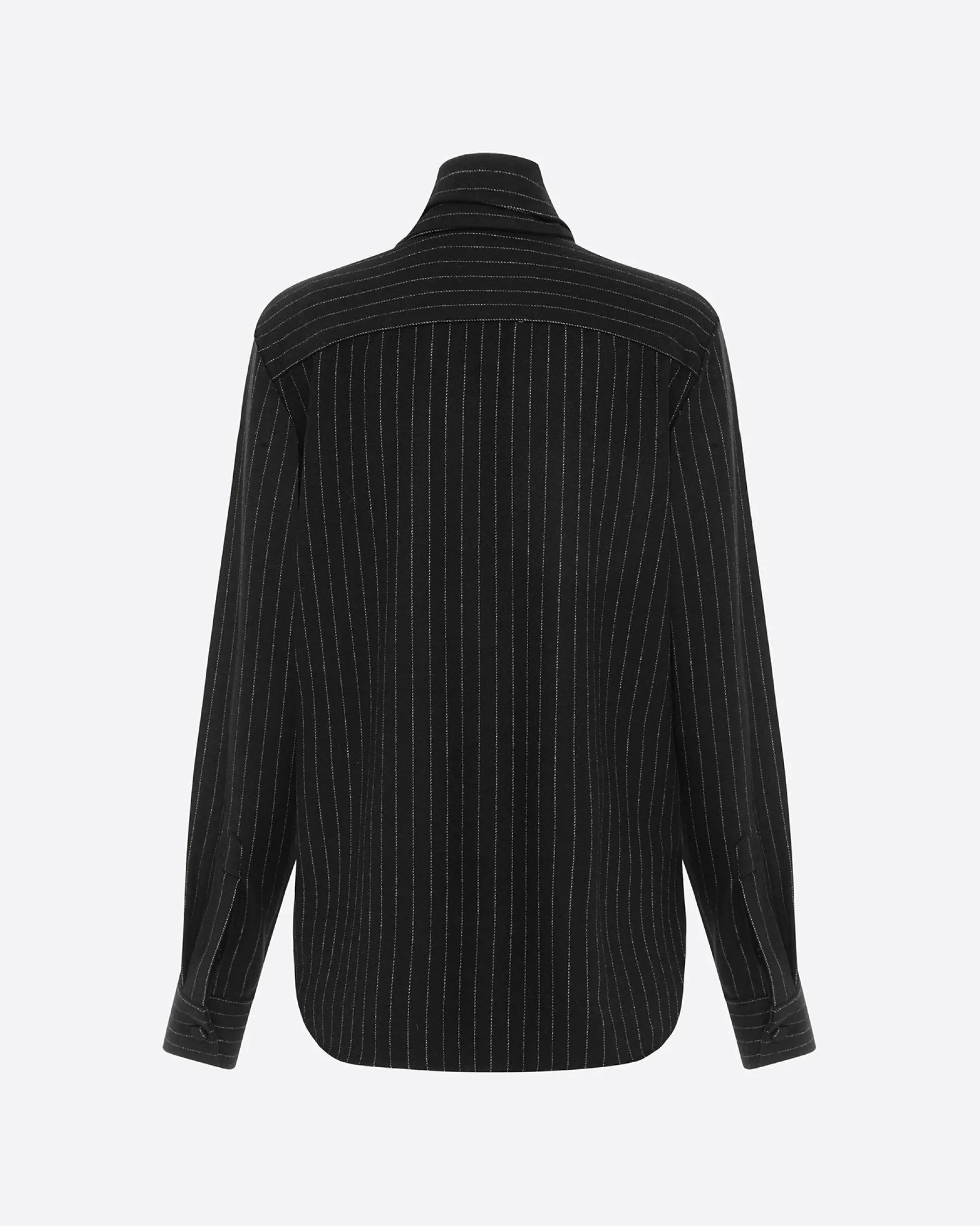 Alex Perry Tie Shirt in Wool Pinstripe
