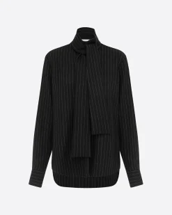 Alex Perry Tie Shirt in Wool Pinstripe