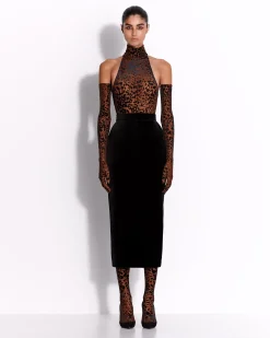 Alex Perry Turtleneck Bodysuit in Leopard Burnout
