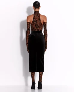 Alex Perry Turtleneck Bodysuit in Leopard Burnout