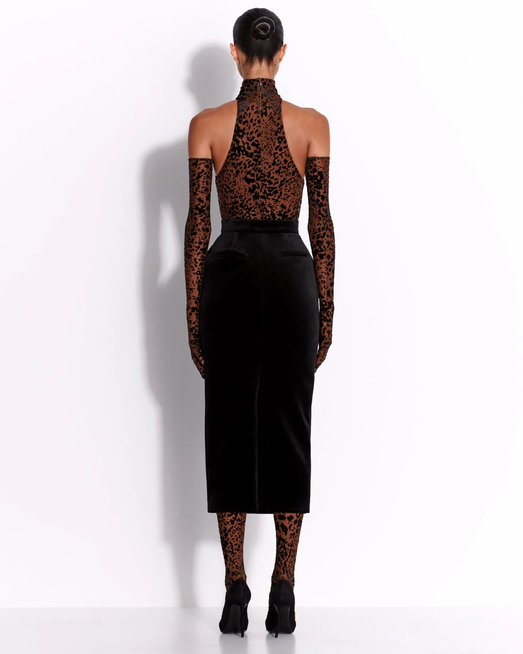Alex Perry Turtleneck Bodysuit in Leopard Burnout