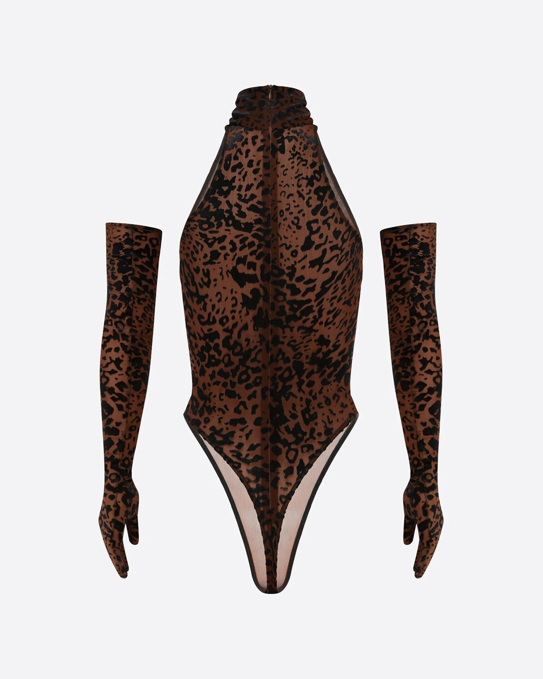 Alex Perry Turtleneck Bodysuit in Leopard Burnout